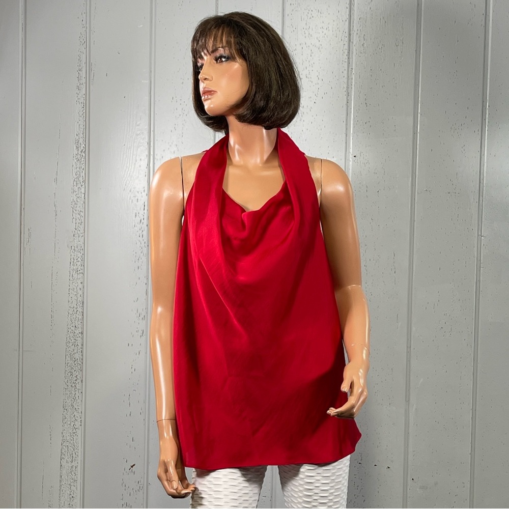 *Dressbarn  Women's Red Sleeveless Draped Neck Top Size L